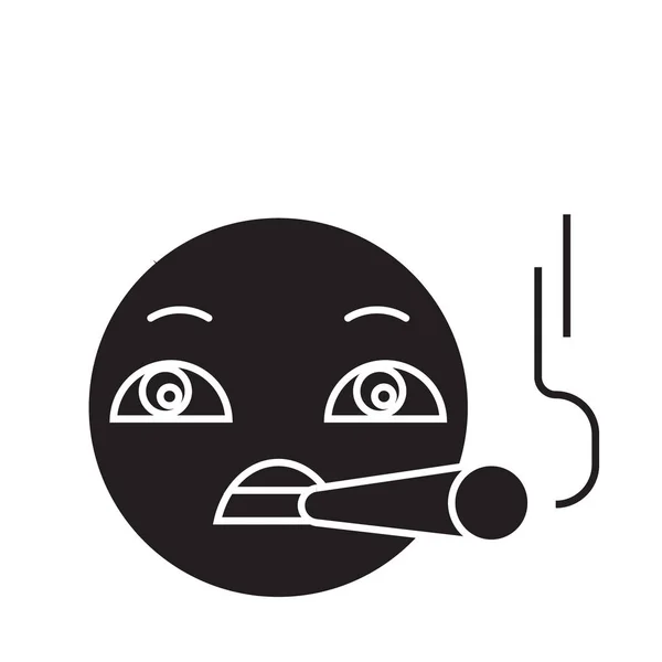 Fumar emoji vetor preto ícone conceito. Fumar emoji plana ilustração, sinal —  Vetores de Stock