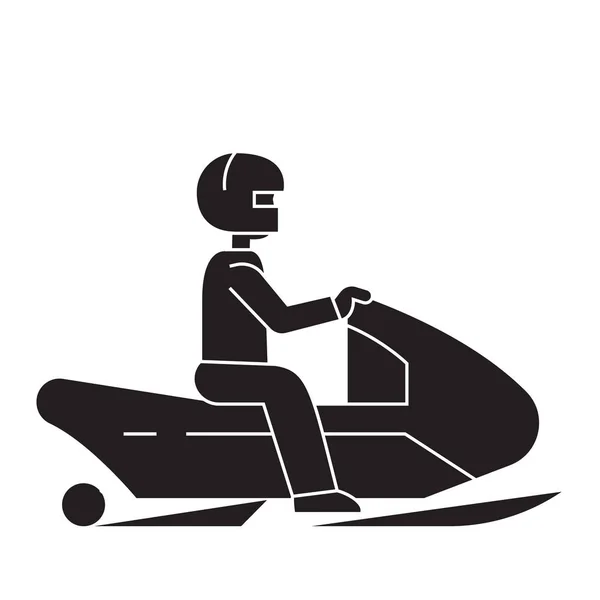 Icono de concepto de vector negro de moto de nieve. Muñeca de nieve plana ilustración, signo — Vector de stock