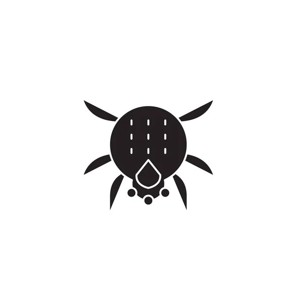 Spin Zwarte vector concept pictogram. Spider platte illustratie, teken — Stockvector
