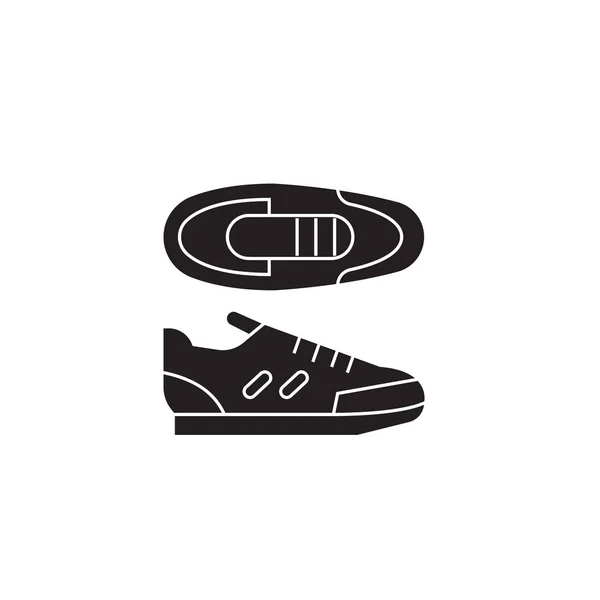Sportschuhe schwarzes Vektor-Konzept-Symbol. Sport Turnschuhe flache Abbildung, Schild — Stockvektor