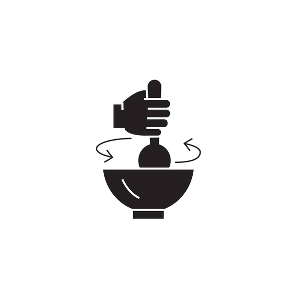 Stirring pot black vector concept icon. Stirring pot flat illustration, sign — Stock Vector