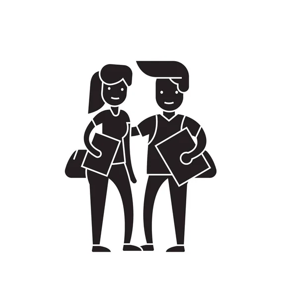 Couple étudiant icône concept vectoriel noir. Étudiant couple plat illustration, signe — Image vectorielle