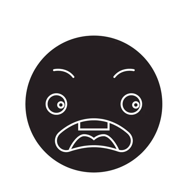 Surpreendido emoji vetor preto conceito ícone. Emoji surpreso ilustração plana, sinal —  Vetores de Stock