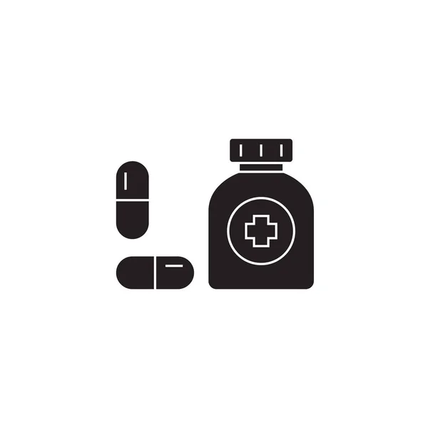 Prise de médicaments icône concept vectoriel noir. Prendre des médicaments illustration plate, signe — Image vectorielle