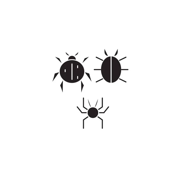 Drie bugs zwarte vector concept pictogram. Drie bugs platte illustratie, teken — Stockvector