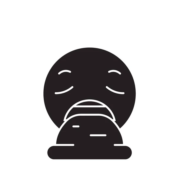 Wymiotować emoji czarny wektor ikona koncepcja. Wymiotować emoji płaskie ilustracja, znak — Wektor stockowy
