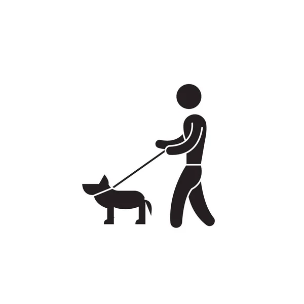 走与狗黑色矢量概念图标 步行与狗平的例证 — 图库矢量图片