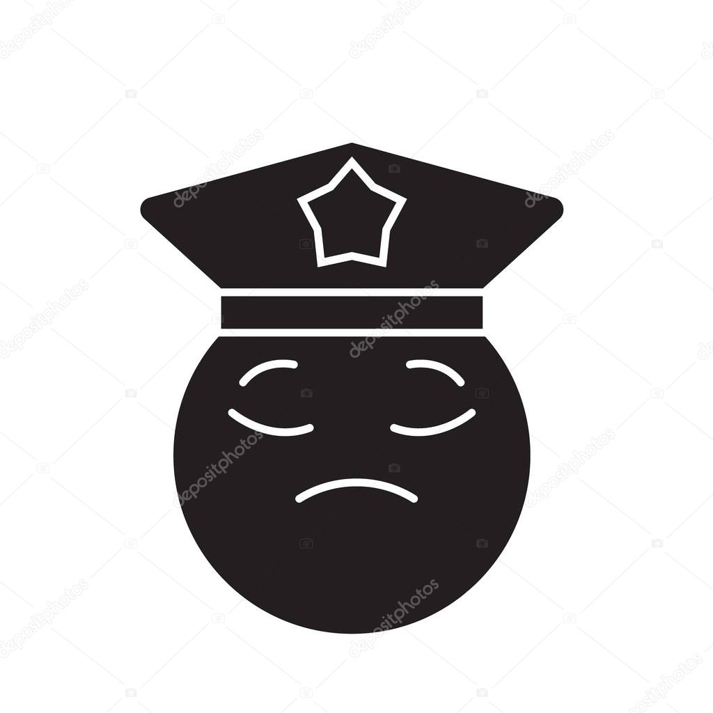Policeman emoji black vector concept icon. Policeman emoji flat illustration, sign