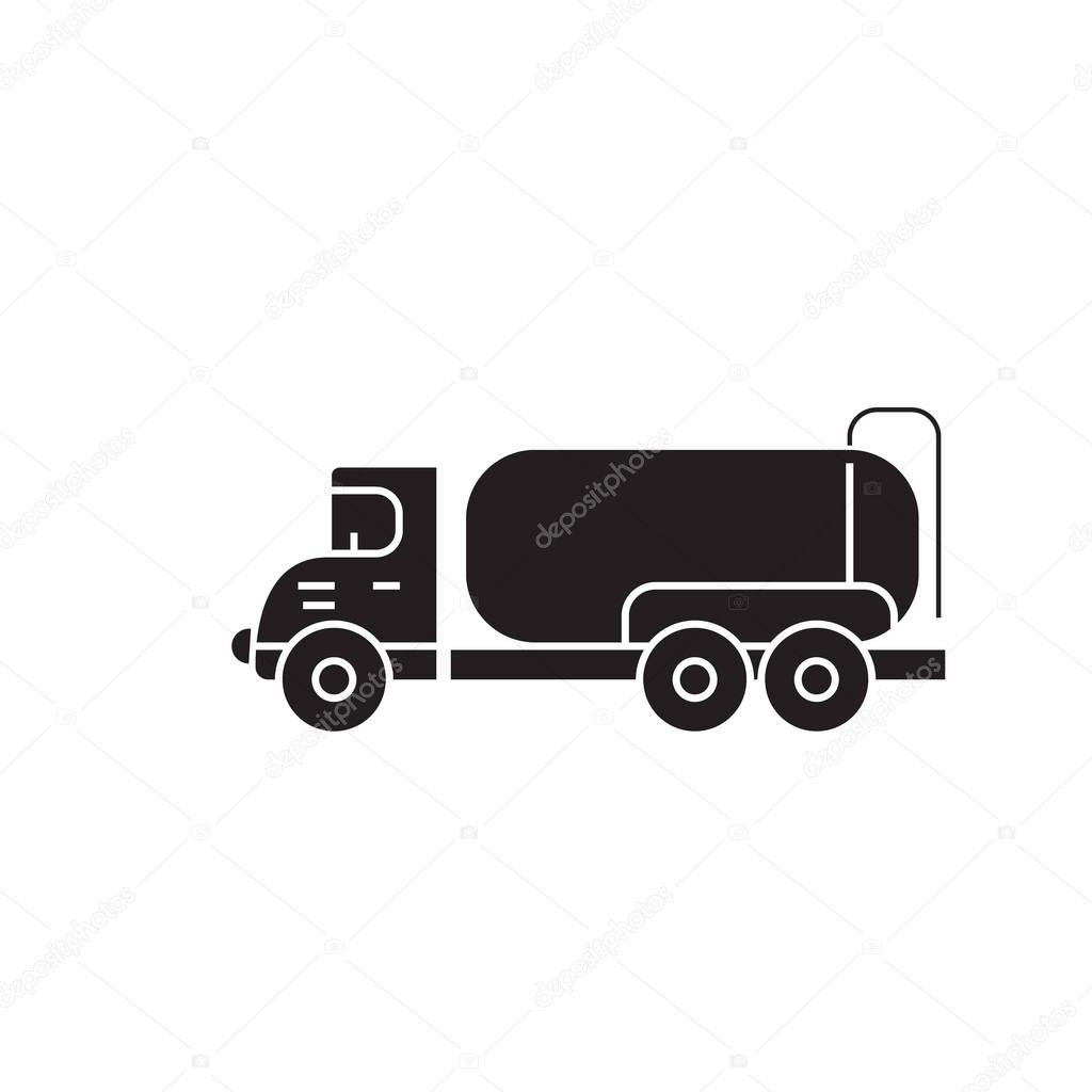 Tank truck black vector concept icon. Tank truck flat illustration, sign