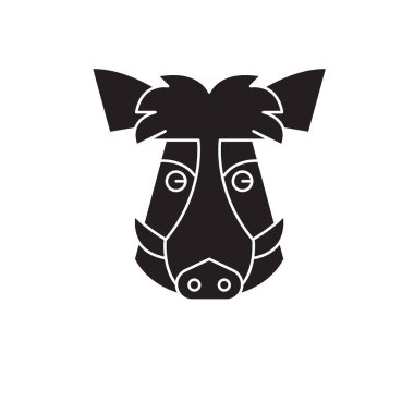 Yaban domuzu kafası vektör kavramı simge siyah. Yaban domuzu kafa düz illüstrasyon işareti