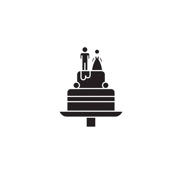 Wedding cake black vector concept icon. Wedding cake flat illustration, sign