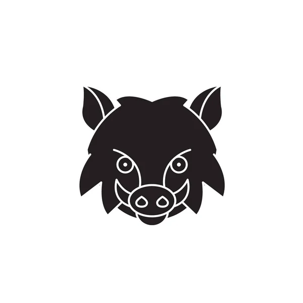 Wildschweinkopf schwarzes Vektorkonzept-Symbol. Wildschweinkopf flach Abbildung, Schild — Stockvektor