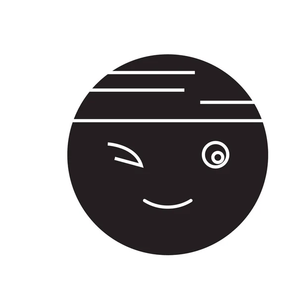 Winking chinois emoji noir vecteur concept icône. Winking chinois emoji plat illustration, signe — Image vectorielle