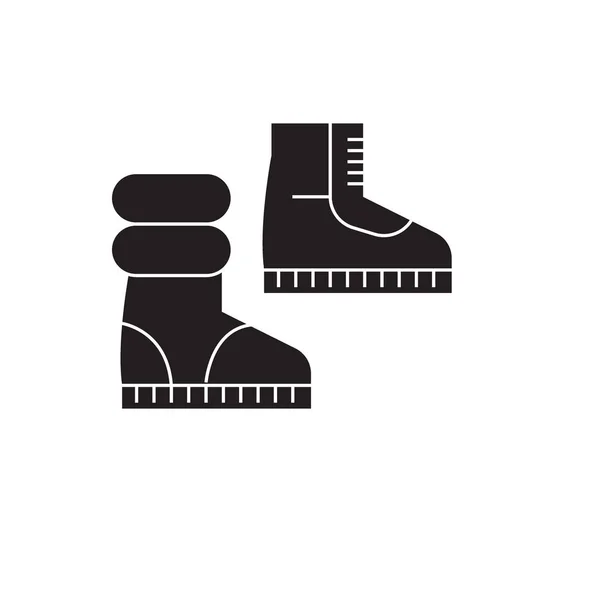 Winter boots black vector concept icon. Winter boots flat illustration, sign — Stock Vector