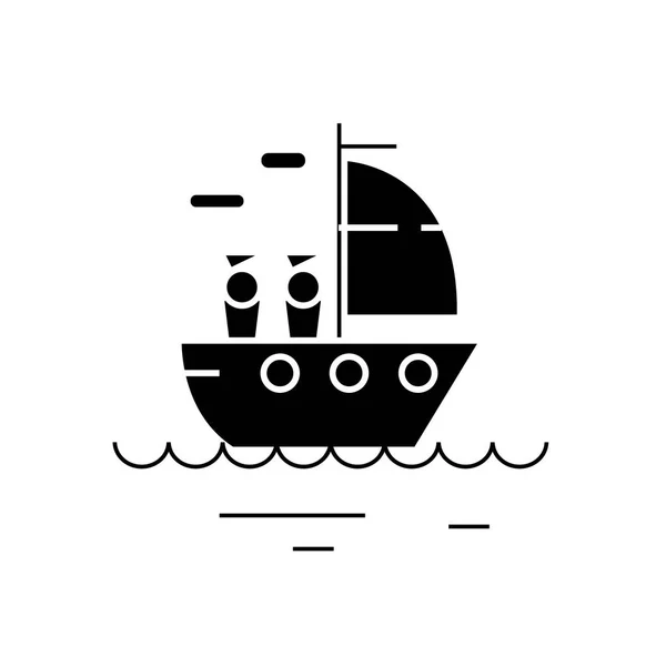 Wynajem jachtów, żeglarstwo czarny wektor ikona koncepcja. Jachtów, żeglarstwo płaskie ilustracja, znak — Wektor stockowy
