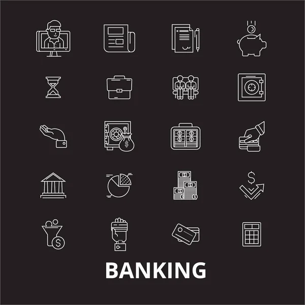 Banking editable line icons vector set on black background. Banca blanco contorno ilustraciones, signos, símbolos — Vector de stock