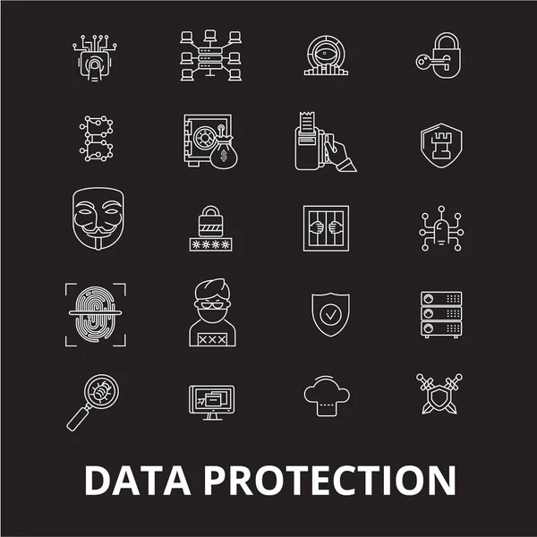 Protección de datos iconos de línea editable vector conjunto sobre fondo negro. Protección de datos esbozo blanco ilustraciones, signos, símbolos — Vector de stock