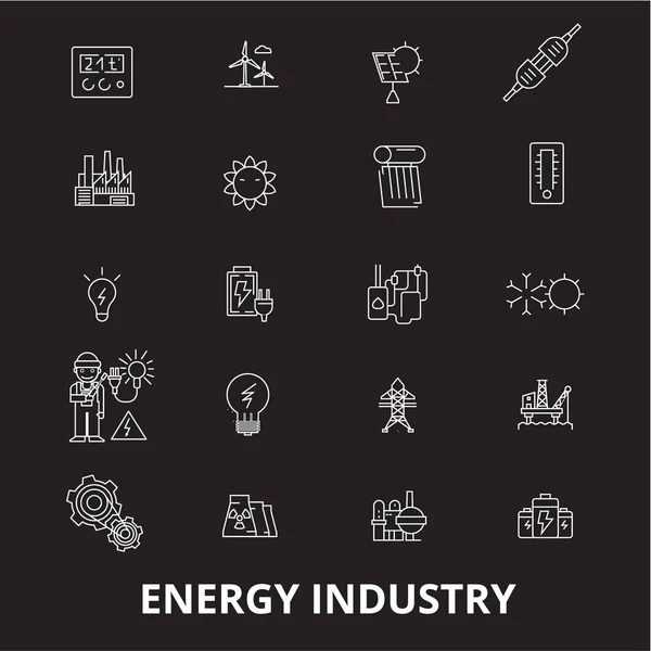 Енергетична промисловість редагує піктограми ліній на чорному фоні. Енергетична промисловість білі контури ілюстрації, знаки, символи — стоковий вектор