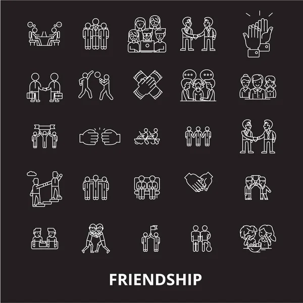 Friendship editable line icons vector set on black background. Friendship white outline illustrations, signs, symbols — Stock Vector
