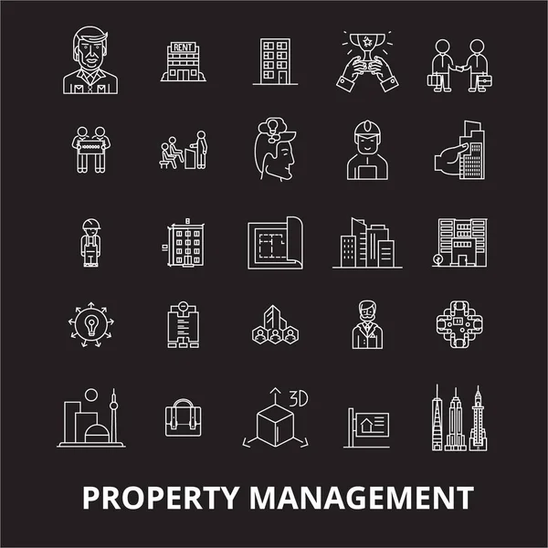 Özellik Yönetimi düzenlenebilir satır simgeler kümesi siyah arka plan üzerine vektör. Özellik Yönetimi beyaz anahat illüstrasyonlar, işaretler, semboller