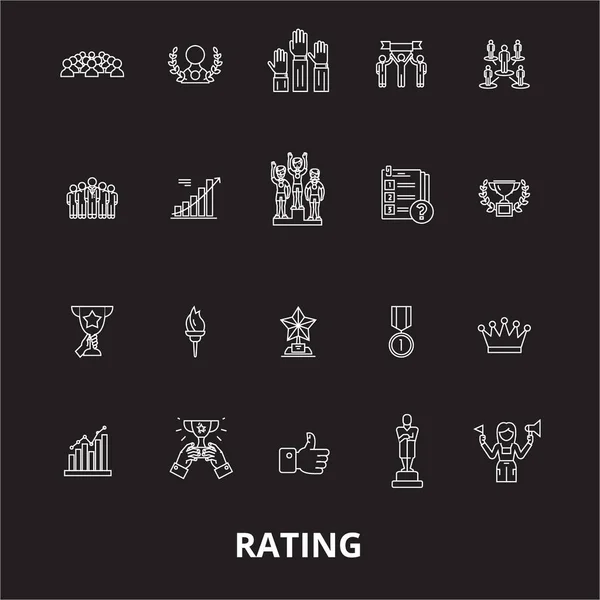 Évaluations des icônes de ligne modifiables vecteur réglé sur fond noir. Evaluations contour blanc illustrations, signes, symboles — Image vectorielle