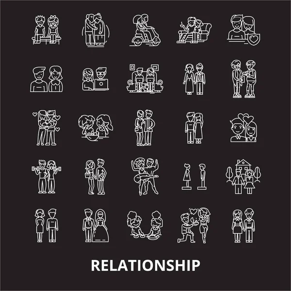 Relationship editable line icons vector set on black background. Relationship white outline illustrations, signs, symbols — Stock Vector
