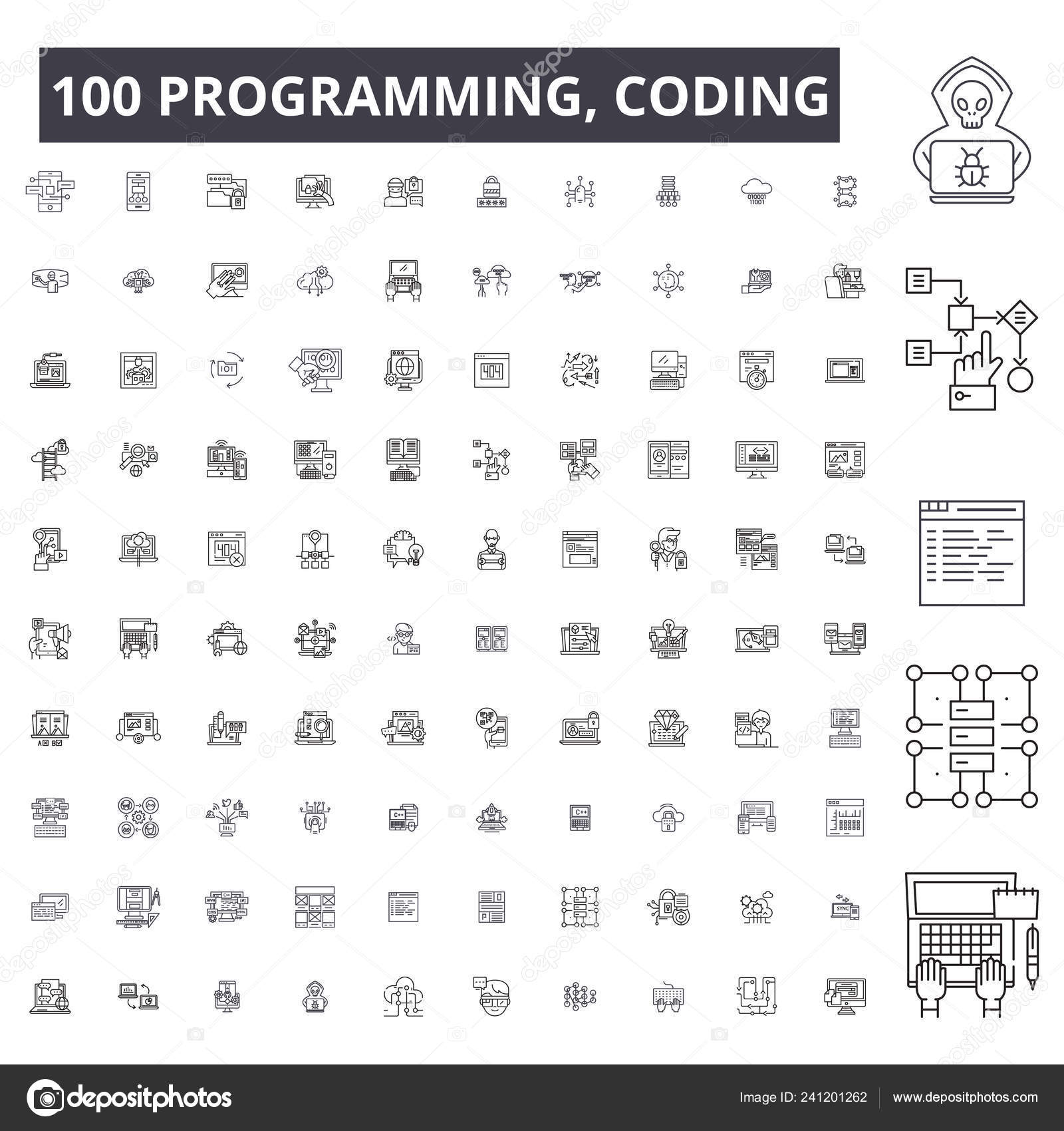 Programmering, vektor kodning redigerbara linje ikoner, 100 set ...