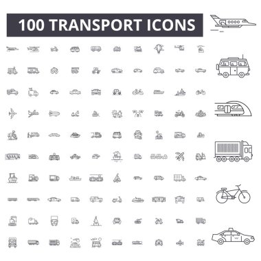 Transport editable line icons, 100 vector set, collection. Transport black outline illustrations, signs, symbols clipart