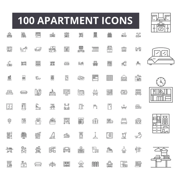 Appartement bewerkbare lijn pictogrammen, 100 vector set, collectie. Appartement zwarte omtrek illustraties, tekenen, symbolen — Stockvector