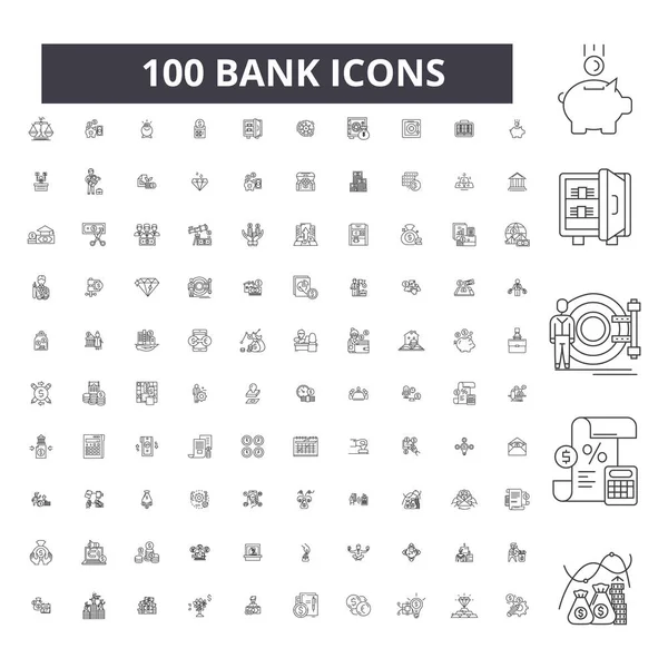 Iconos de línea editables del banco, conjunto de 100 vectores, colección. Banco negro esquema ilustraciones, signos, símbolos — Vector de stock