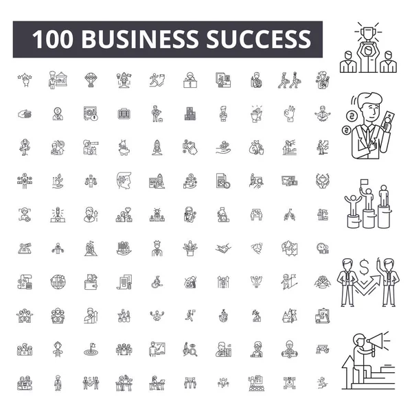 Iconos de línea editables de éxito empresarial, conjunto de 100 vectores, colección. Negocios éxito negro esquema ilustraciones, signos, símbolos — Vector de stock