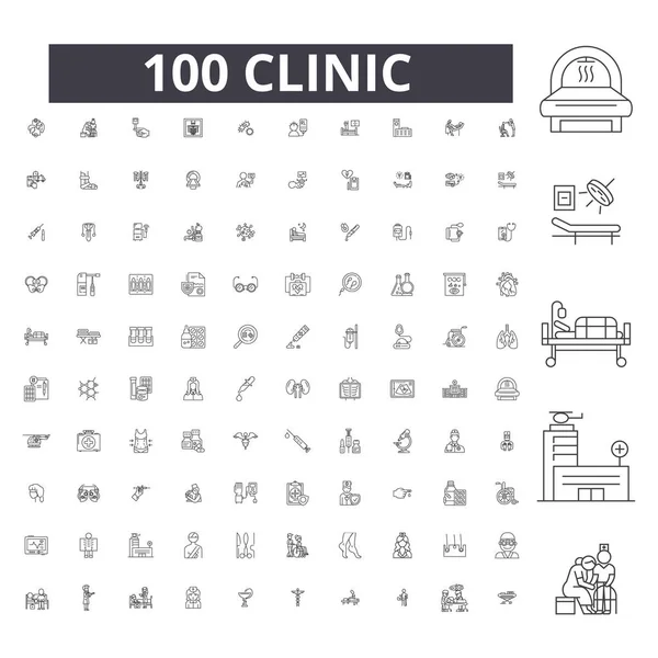 Klinik redigerbara linje ikoner, 100 vektor set, samling. Klinik svart kontur illustrationer, tecken, symboler — Stock vektor