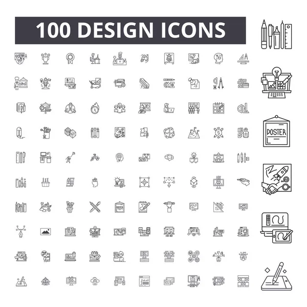 Tasarım düzenlenebilir satır simgeler, 100 vektör kümesi, toplama. Tasarım siyah anahat illüstrasyonlar, işaretler, semboller