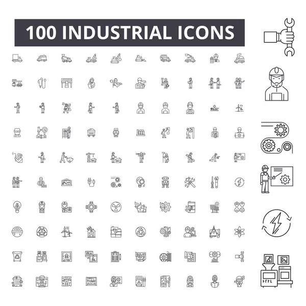 Iconos de línea editables industriales, conjunto de 100 vectores, colección. Ilustraciones de contornos negros industriales, signos, símbolos — Vector de stock