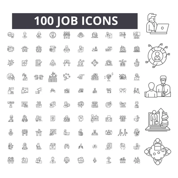 Iconos de línea editable de trabajo, conjunto de 100 vectores, colección. Job negro esquema ilustraciones, signos, símbolos — Archivo Imágenes Vectoriales