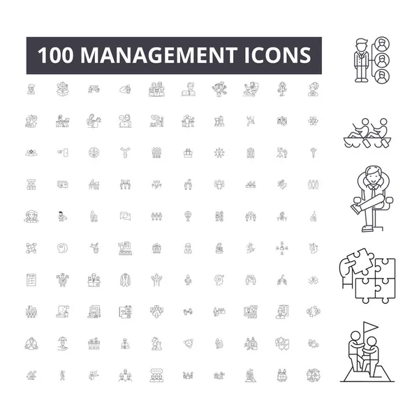 Gestión de iconos de línea editable, conjunto de 100 vectores, colección. Gestión de ilustraciones contorno negro, signos, símbolos — Vector de stock