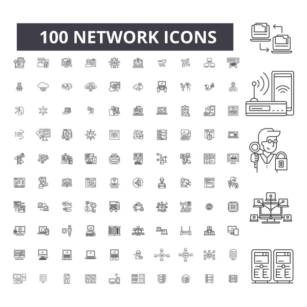 Iconos de línea editables en red, conjunto de 100 vectores, colección. Red de ilustraciones contorno negro, signos, símbolos — Archivo Imágenes Vectoriales