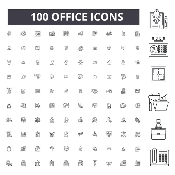 Iconos de línea editable de oficina, conjunto de 100 vectores, colección. Oficina negro contorno ilustraciones, signos, símbolos — Vector de stock