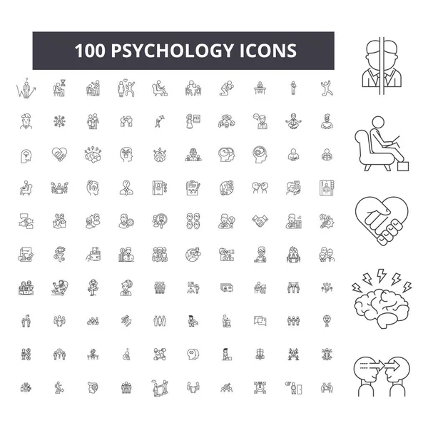 Psykologi redigerbara linje ikoner, 100 vektor set, samling. Psykologi svart kontur illustrationer, tecken, symboler — Stock vektor