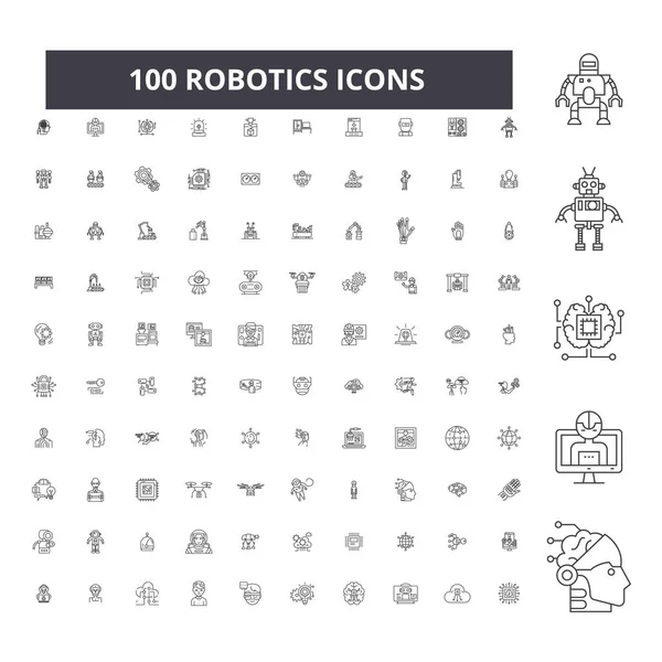 Robótica iconos de línea editable, 100 vector conjunto, colección. Robótica negro contorno ilustraciones, signos, símbolos — Vector de stock