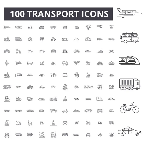Transport des icônes de ligne modifiables, ensemble de 100 vecteurs, collection. Transport contour noir illustrations, signes, symboles — Image vectorielle