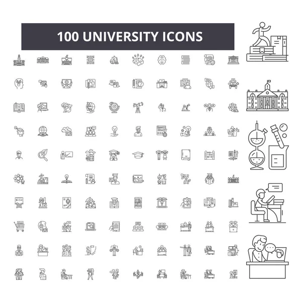 Universidad editable iconos de línea, 100 vector conjunto, colección. Universidad negro esquema ilustraciones, signos, símbolos — Vector de stock