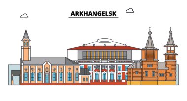 Russia, Arkhangelsk. City skyline: architecture, buildings, streets, silhouette, landscape, panorama. Flat line, vector illustration. Russia, Arkhangelsk outline design. clipart