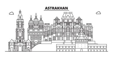 Russia, Astrakhan. City skyline: architecture, buildings, streets, silhouette, landscape, panorama, landmarks. Editable strokes. Flat design, line vector illustration concept. Isolated icons clipart