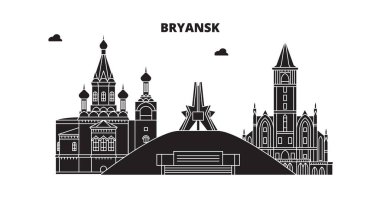 Rusya, Bryansk. Şehir manzarası: mimari, binalar, caddeler, siluet, peyzaj, panorama. Düz çizgi, illüstrasyon vektör. Rusya, Bryansk anahat tasarım.