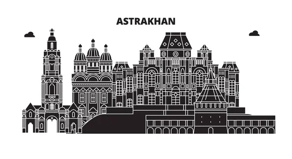 Russia, Astrakhan. City skyline: architecture, buildings, streets, silhouette, landscape, panorama. Flat line, vector illustration. Russia, Astrakhan outline design. — Stock Vector