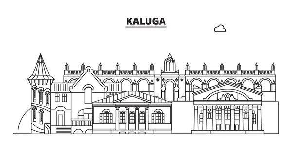 Rusko, Kaluga. Panorama města: architektura, budovy, ulice, silueta, krajina, panorama, zajímavosti. Upravitelné tahy. Plochý design, vyvázání vektorové ilustrace. Izolované ikony — Stockový vektor