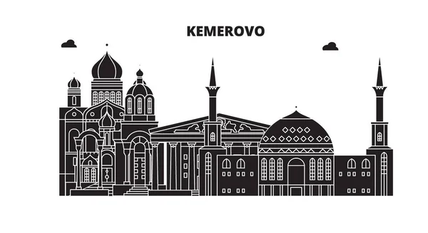 Rússia, Kemerovo. skyline da cidade: arquitetura, edifícios, ruas, silhueta, paisagem, panorama. Linha plana, ilustração vetorial. Rússia, Kemerovo projeto esboço . —  Vetores de Stock