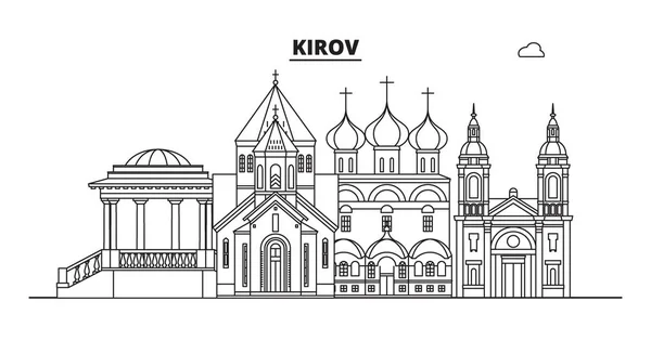 Russie, Kirov. Skyline de la ville : architecture, bâtiments, rues, silhouette, paysage, panorama, monuments. Coups modifiables. Conception plate, concept d'illustration vectorielle linéaire. Icônes isolées — Image vectorielle