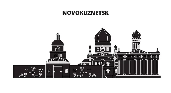 Ryssland, Novokuznetsk. Stadssilhuetten: arkitektur, byggnader, gator, siluett, landskap, panorama. Platt linje, vektor illustration. Ryssland, Novokuznetsk kontur design. — Stock vektor